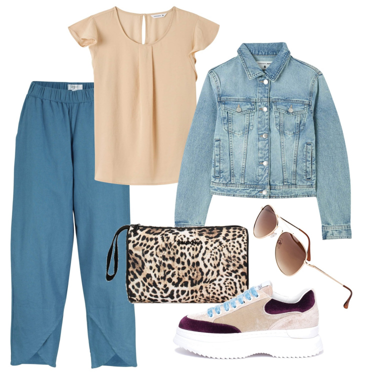 Outfit donna - Every day. Stile Basic per Tutti i giorni. Abbinamento con pantaloni, occhiali da sole, bluse, blazer, sneakers, valigie.