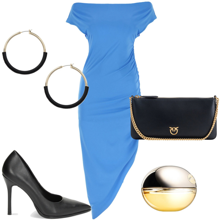 Outfit donna - Invitata. Stile Sexy per Cerimonia. Abbinamento con profumi, borse a tracolla, décolleté, vestiti lunghi, orecchini.
