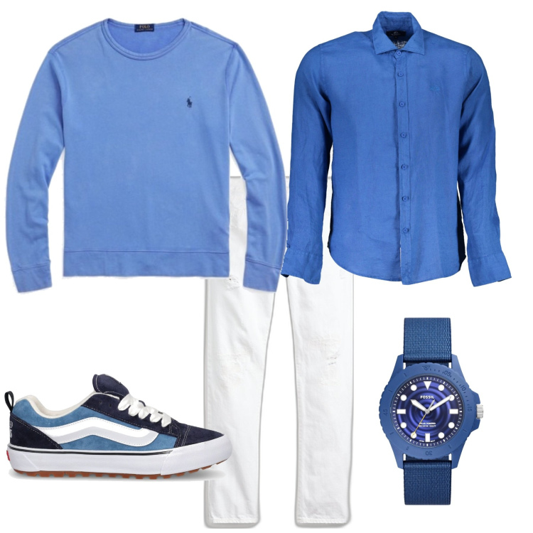 Outfit uomo - Casual week end. Stile Casual per Tutti i giorni. Abbinamento con orologi, jeans, felpe, camicie, sneakers.