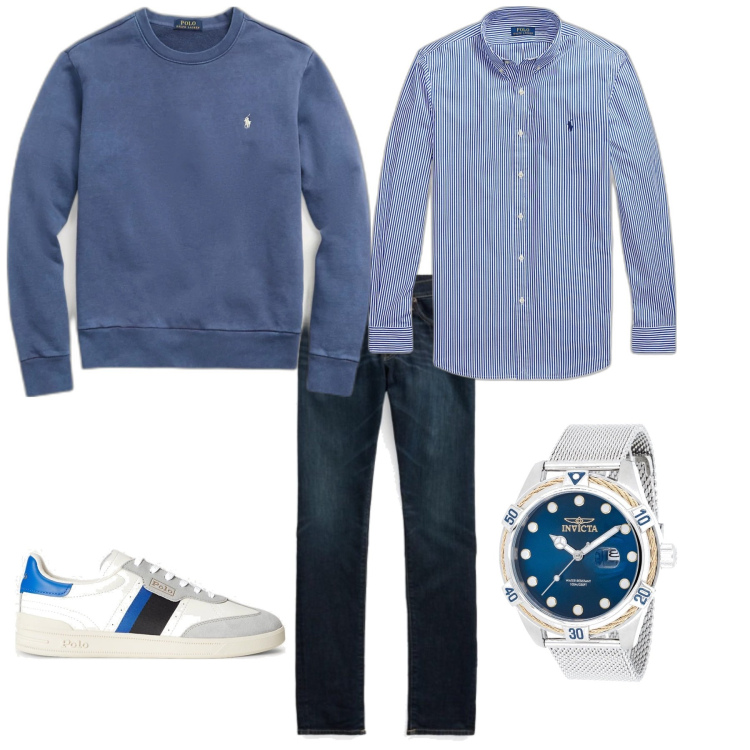 Outfit uomo - Casual per tutti I giorni. Stile Casual per Tutti i giorni. Abbinamento con orologi, felpe, jeans skinny, camicie, sneakers.
