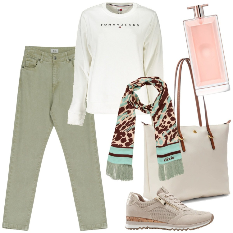 Outfit donna - Tutti i giorni basic. Stile Basic per Tutti i giorni. Abbinamento con sneakers, profumi, sciarpe, pantaloni, borse tote, felpe.