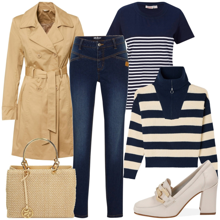 Outfit donna - Jeans ultra morbidi skinny. Stile Casual per Ufficio. Abbinamento con t-shirt, jeans skinny, trench, maglieria, mocassini, borse a mano.