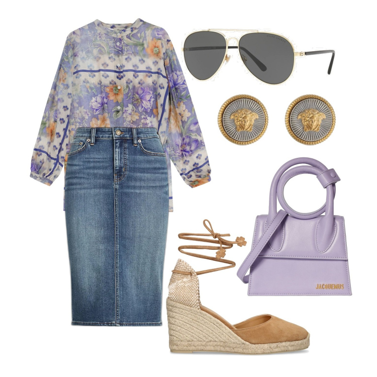 Outfit donna - Ghost outfitter - aprile. Stile Boho per Tutti i giorni. Abbinamento con camicie, gonne, occhiali da sole, espadrillas, orecchini, borse a mano.