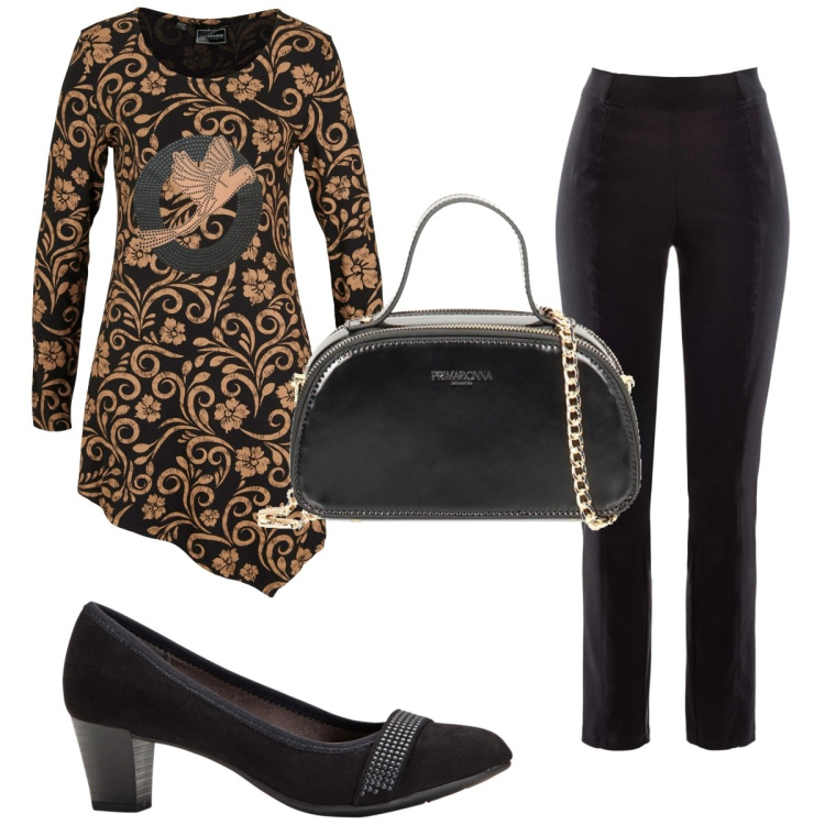 Outfit donna - Total look #1853030. Stile Trendy per Serata fuori. Abbinamento con décolleté, maglieria, pantaloni, borse a mano.