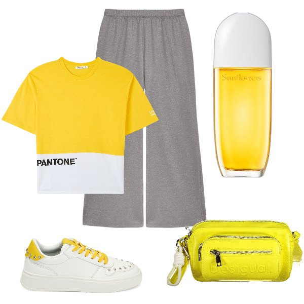 Outfit donna - Total look #1853138. Stile Basic per Tutti i giorni. Abbinamento con profumi, t-shirt, sneakers, pantaloni, borse a spalla.