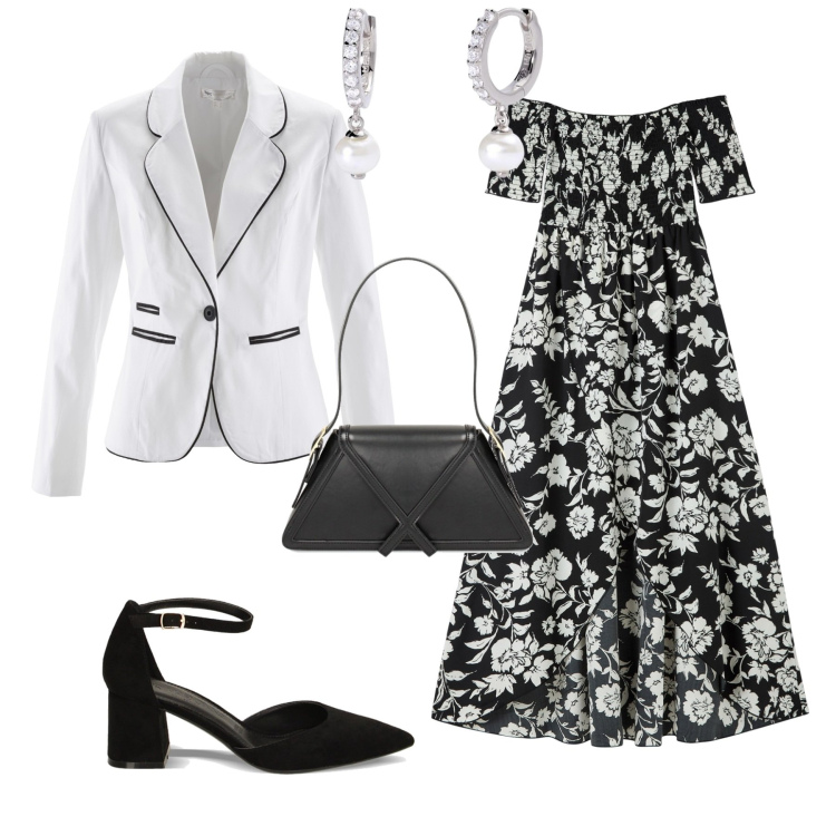 Outfit donna - Cerimonia evento romantica. Stile Romantica per Cerimonia. Abbinamento con blazer, vestiti lunghi, orecchini, borse a mano, décolleté.