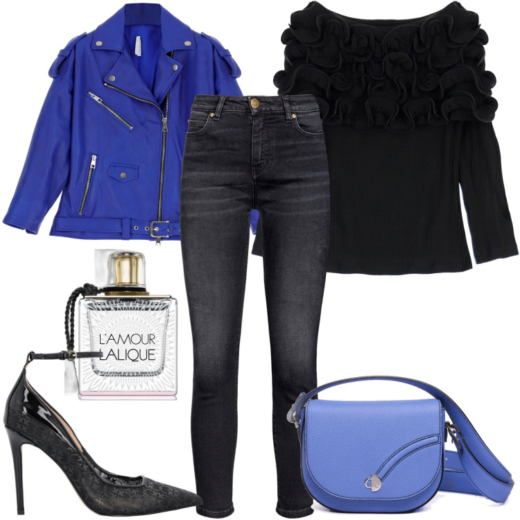Outfit donna - Il miglior odore è quello di Chi ami. Stile Trendy per Serata fuori. Abbinamento con profumi, décolleté, pantaloni, giacche, top, borse a tracolla.