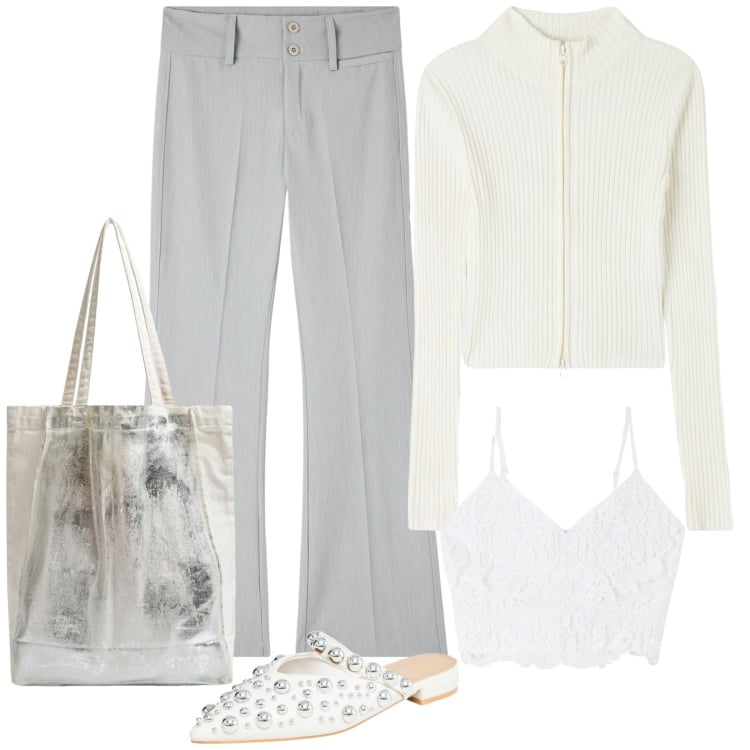 Outfit donna - Total look #1853457. Stile Boho per Tutti i giorni. Abbinamento con top, pantaloni, cardigans, ballerine, shopping bag.