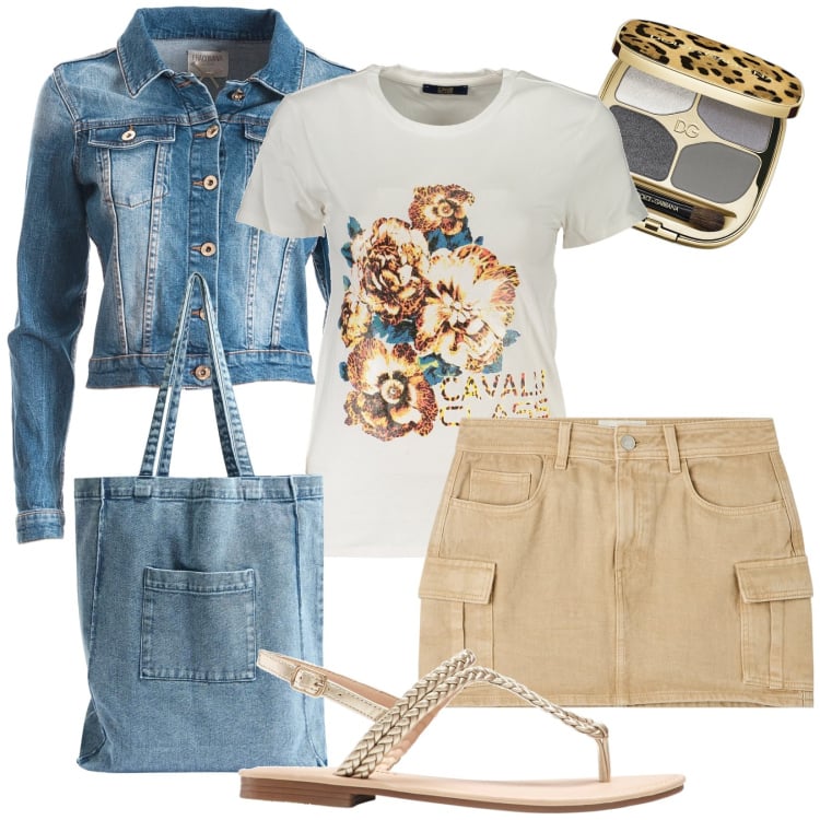 Outfit donna - Per chi va di fretta la mattina. Stile Casual per Tutti i giorni. Abbinamento con ciabatte, ombretti, minigonne, shopping bag, blazer, t-shirt.