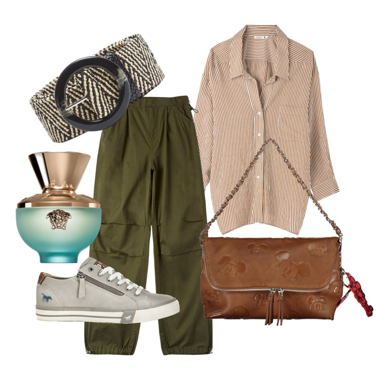 Outfit donna - Pronta in 2 minuti. Stile Trendy per Tutti i giorni. Abbinamento con sneakers, profumi, pantaloni cargo, camicie, cinture, borse a spalla.