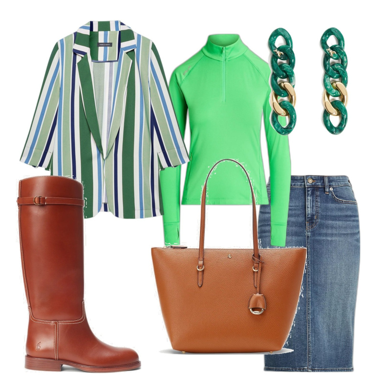 Outfit donna - Casual. Stile Casual Abbinamento con orecchini, gonne, borse tote, stivali, pullovers, blazer.