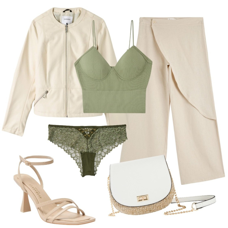 Outfit donna - Il pantalone con balza sul fianco. Stile Chic per Tutti i giorni. Abbinamento con culotte, borse a tracolla, pantaloni, blazer, sandali col tacco, top.