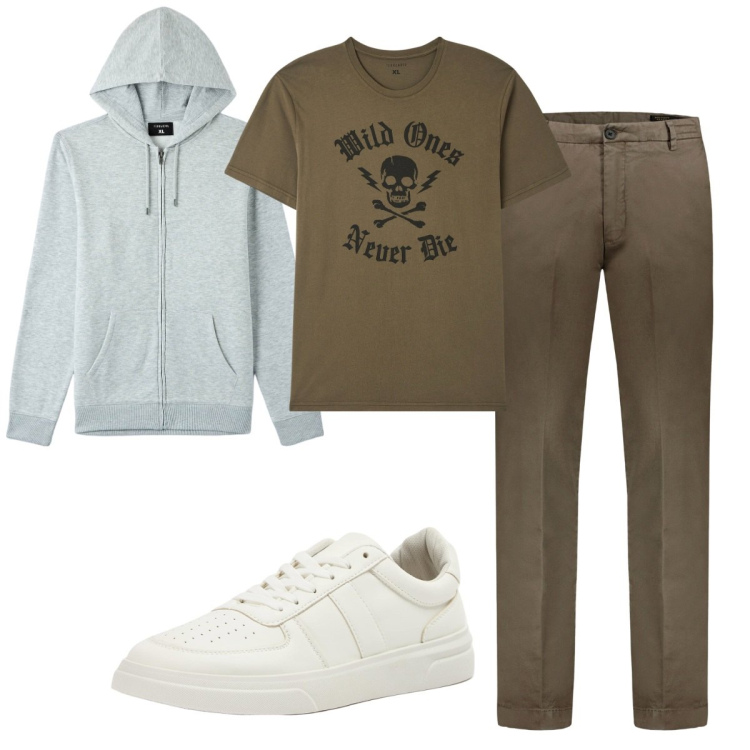 Outfit uomo - Total look #1853652. Stile Trendy per Tutti i giorni. Abbinamento con t-shirt, sneakers, felpe con cappuccio, pantaloni.