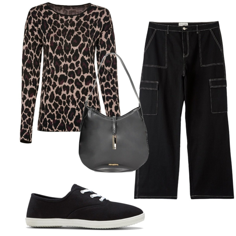 Outfit donna - Total look #1853665. Stile Trendy per Tutti i giorni. Abbinamento con maglieria, sneakers, pantaloni cargo, borse a spalla.