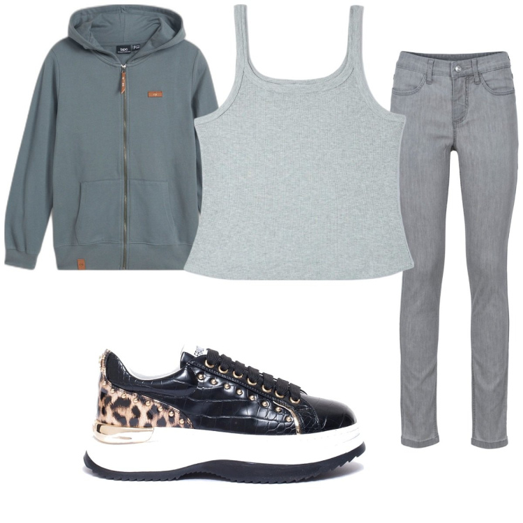 Outfit donna - Total look #1853670. Stile Basic per Tutti i giorni. Abbinamento con jeans skinny, felpe con cappuccio, top, sneakers.