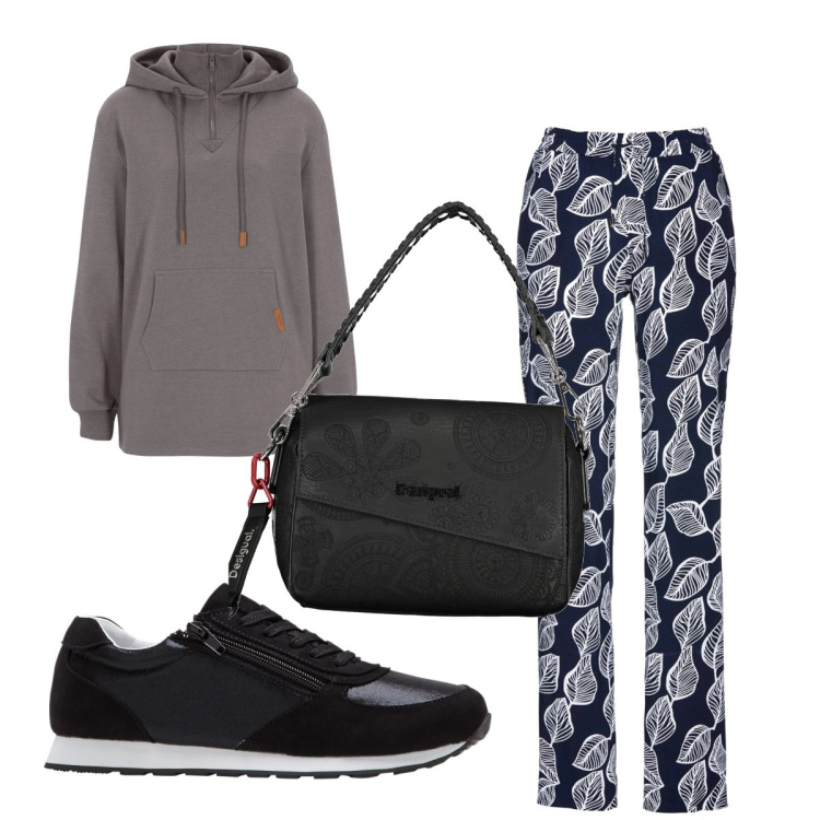 Outfit donna - Total look #1853708. Stile Trendy per Tutti i giorni. Abbinamento con sneakers, felpe con cappuccio, pantaloni, borse a spalla.
