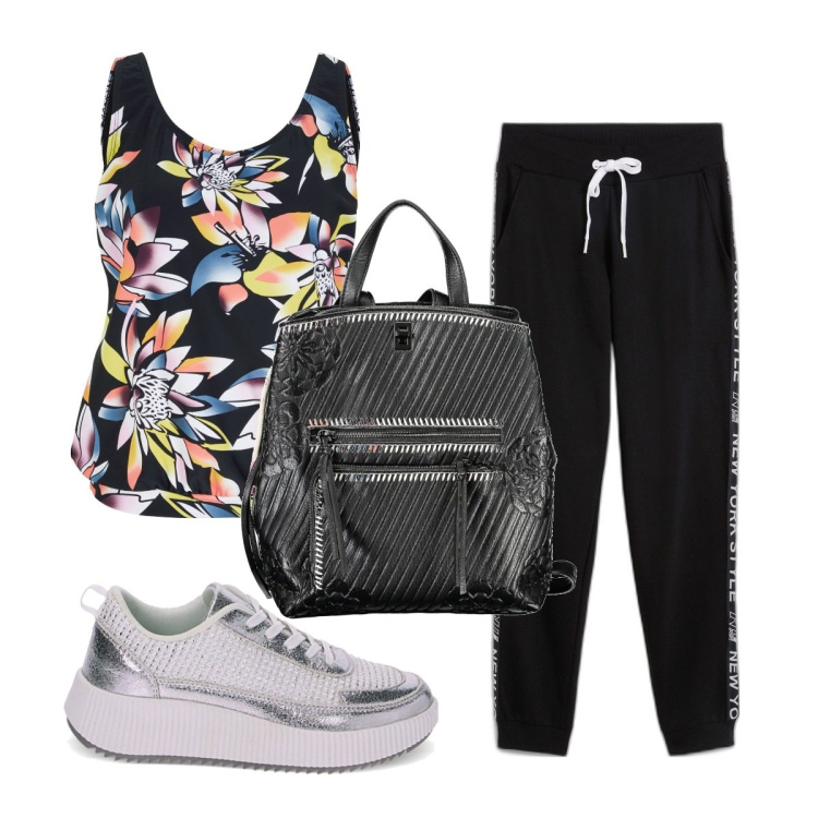 Outfit donna - Total look #1853709. Stile Trendy per Sport. Abbinamento con pantaloni, top, sneakers, zaini.