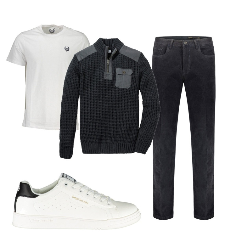 Outfit uomo - Il pullover particolare. Stile Trendy per Tutti i giorni. Abbinamento con maglieria, pantaloni, t-shirt, scarpe sportive.