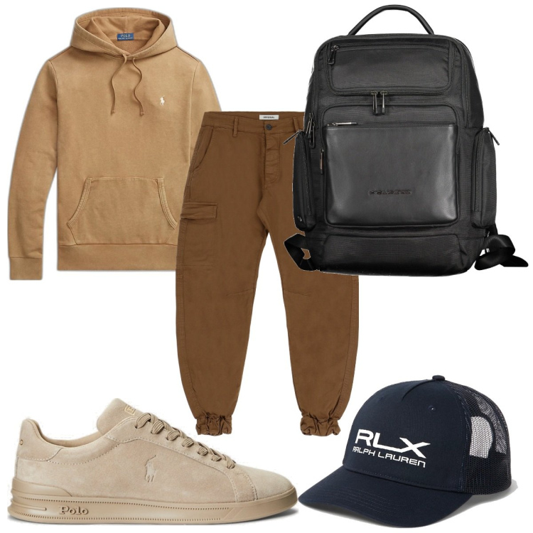 Outfit uomo - Total look #1853771. Stile Casual per Sport. Abbinamento con pantaloni, felpe con cappuccio, sneakers, cappelli, borse sportive.