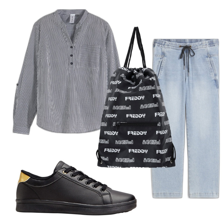 Outfit donna - Total look #1853781. Stile Basic per Tutti i giorni. Abbinamento con sneakers, tuniche, jeans boyfriend, zaini.