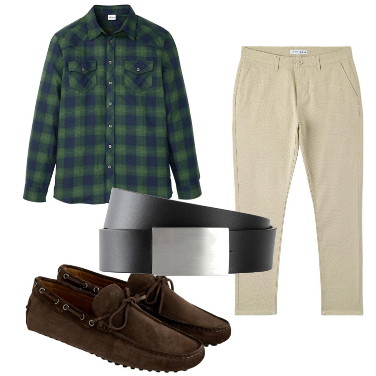 Outfit uomo - Total look #1853788. Stile Casual per Tutti i giorni. Abbinamento con camicie, cinture, pantaloni, scarpe stringate.