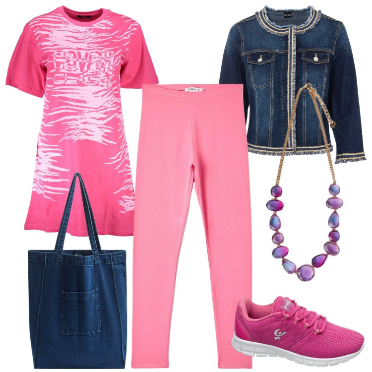 Outfit donna - Colorful sneakers!. Stile Urban per Tutti i giorni. Abbinamento con blazer, leggings, shopping bag, sneakers, vestiti corti, collane.