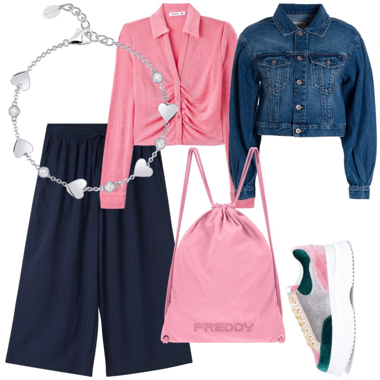 Outfit donna - Colorful sneakers!. Stile Sporty chic per Tutti i giorni. Abbinamento con pantaloni a palazzo, camicie, braccialetti, sneakers, giacche, zaini.