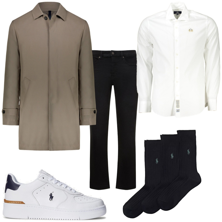 Outfit uomo - L\'impermeabile. Stile Trendy per Tutti i giorni. Abbinamento con calzini, sneakers, camicie, giacche, jeans.