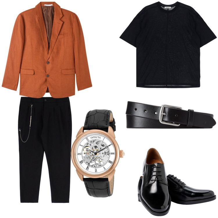 Outfit uomo - Total look #1853943. Stile Business/Elegante per Cerimonia. Abbinamento con orologi, giacche, pantaloni, t-shirt, cinture, scarpe stringate.