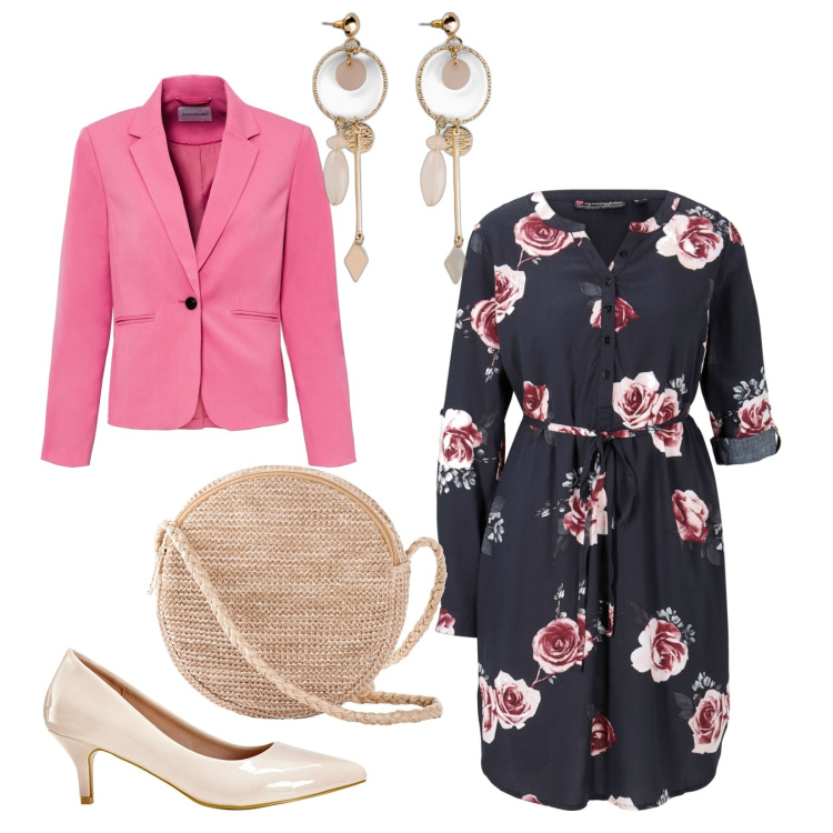 Outfit donna - La borsa tonda. Stile Casual Abbinamento con vestiti, orecchini, blazer, décolleté, borse a tracolla.