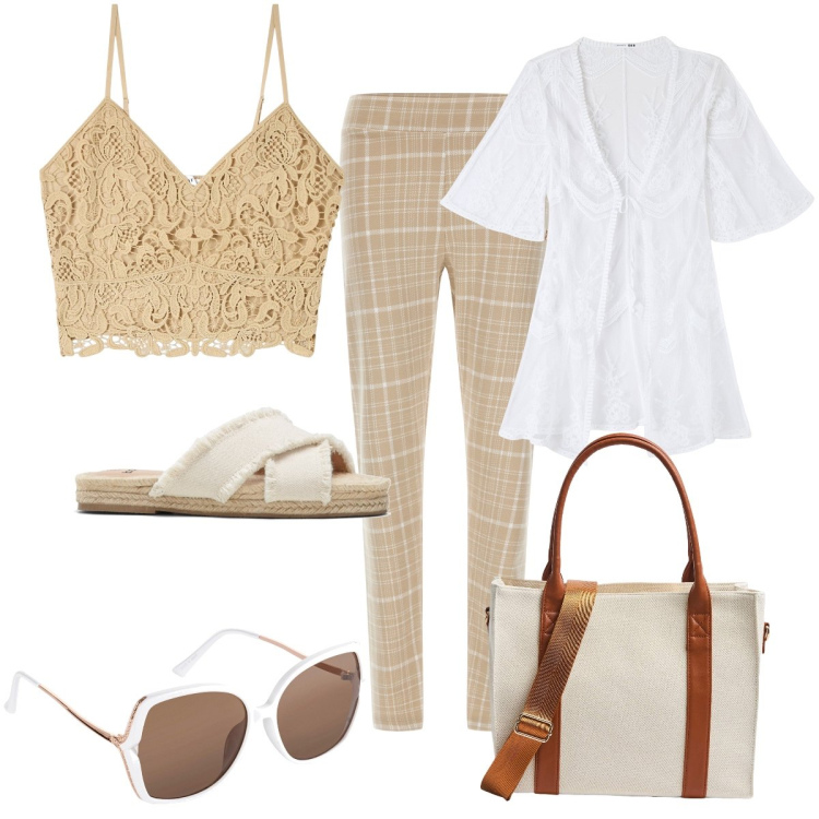 Outfit donna - Total look #1853964. Stile Basic per Tutti i giorni. Abbinamento con ciabatte, occhiali da sole, shopping bag, caftani, top, pantaloni.