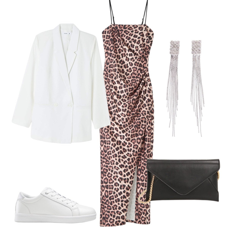 Outfit donna - Total look #1853971. Stile Trendy per Serata fuori. Abbinamento con orecchini, sneakers, blazer, vestiti, pochette.