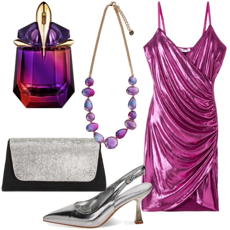 Outfit donna - Sexy e seducente. Stile Sexy per Serata fuori. Abbinamento con profumi, vestiti asimmetrici, décolleté, pochette, collane.