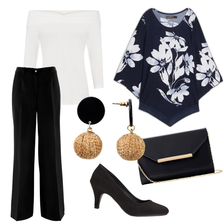 Outfit donna - Semplicita’. Stile Minimal per Cerimonia. Abbinamento con pantaloni, décolleté, orecchini, maglieria, maglieria, pochette.