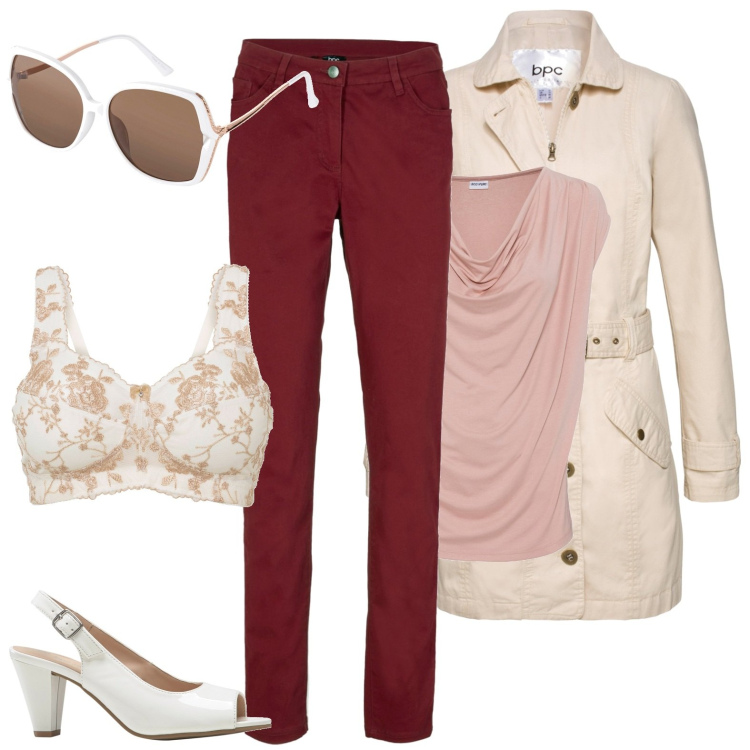 Outfit donna - Il compleanno di Laura. Stile Casual chic per Cerimonia. Abbinamento con maglieria, pantaloni, trench, décolleté, reggiseni, occhiali da sole.