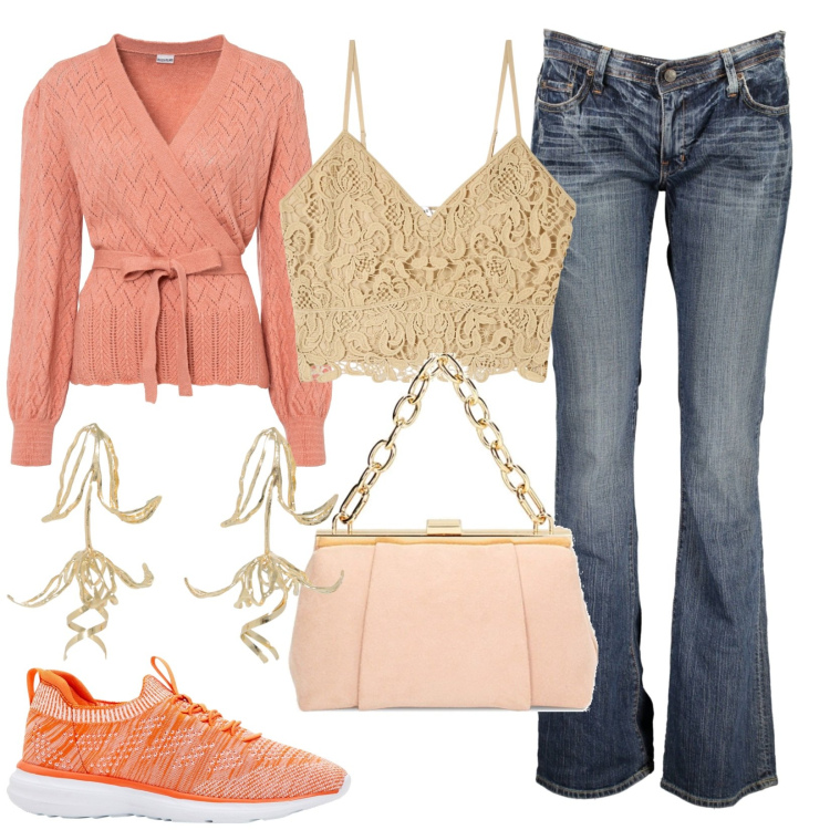 Outfit donna - Total look #1854095. Stile Bon Ton per Tutti i giorni. Abbinamento con sneakers, maglieria, top, borse a spalla, orecchini, jeans.
