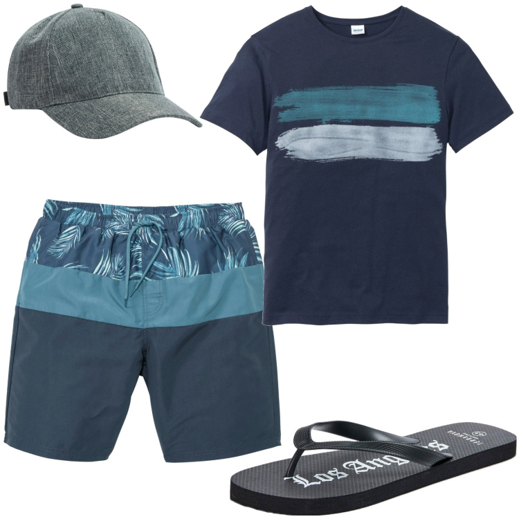 Outfit uomo - Total look #1854102. Stile Casual per Tutti i giorni. Abbinamento con t-shirt, costumi, cappelli, sandali.