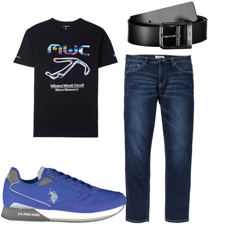 Outfit uomo - Total look #1854120. Stile Casual per Ufficio. Abbinamento con jeans, t-shirt, cinture, scarpe sportive.