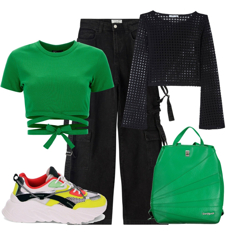 Outfit donna - Colorful sneakers. Stile Urban per Tutti i giorni. Abbinamento con maglieria, jeans, sneakers, top, zaini.