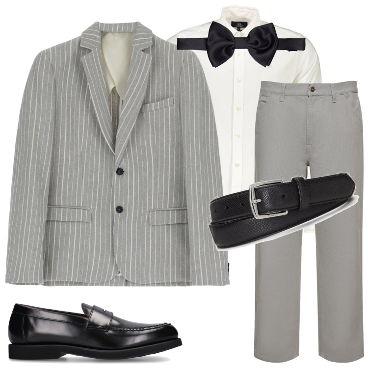 Outfit uomo - Testimone dello sposo. Stile Business/Elegante per Cerimonia. Abbinamento con giacche, cinture, pantaloni, camicie, scarpe stringate, papillon.