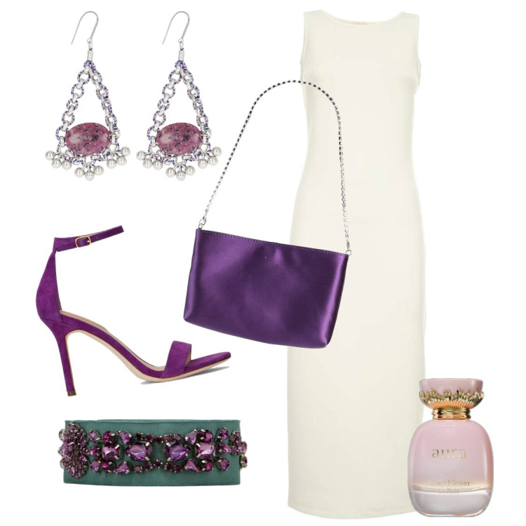 Outfit donna - Cintura abbellita da pietre preziose. Stile Chic per Cerimonia. Abbinamento con borse a mano, profumi, sandali col tacco, cinture, vestiti midi/longuette, orecchini.