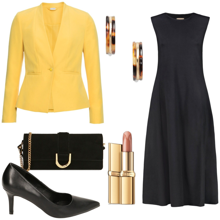 Outfit donna - Orecchini Lauren stampa Carey. Stile Casual chic per Serata fuori. Abbinamento con blazer, rossetti, pochette, décolleté, orecchini, vestiti midi/longuette.