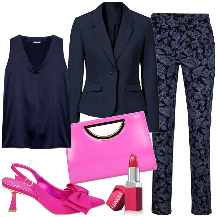 Outfit donna - Total look #1854164. Stile Chic per Ufficio. Abbinamento con blazer, pantaloni, rossetti, décolleté, pochette, top.
