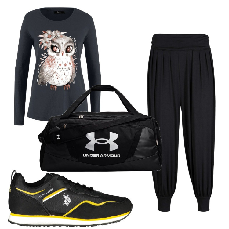 Outfit donna - Total look #1854194. Stile Basic per Sport. Abbinamento con pantaloni, maglieria, scarpe sportive, borse sportive.