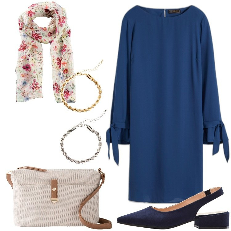 Outfit donna - Festa di laurea in aprile. Stile Basic per Cerimonia. Abbinamento con foulard, vestiti, décolleté, borse a tracolla, braccialetti.