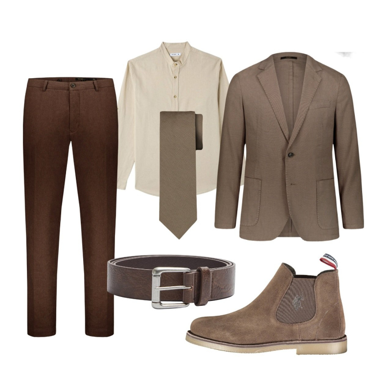 Outfit uomo - Tono su tono. Stile Business/Elegante per Ufficio. Abbinamento con camicie, cinture, giacche, cravatte, pantaloni, stivali.