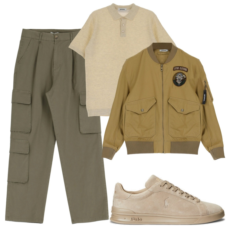 Outfit uomo - City. Stile Trendy per Tutti i giorni. Abbinamento con maglieria, giacche, pantaloni cargo, sneakers.