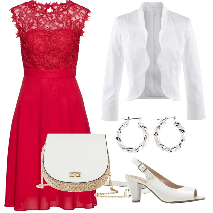 Outfit donna - Cerimonia in aprile. Stile Chic per Cerimonia. Abbinamento con borse a tracolla, blazer, orecchini, vestiti, décolleté.