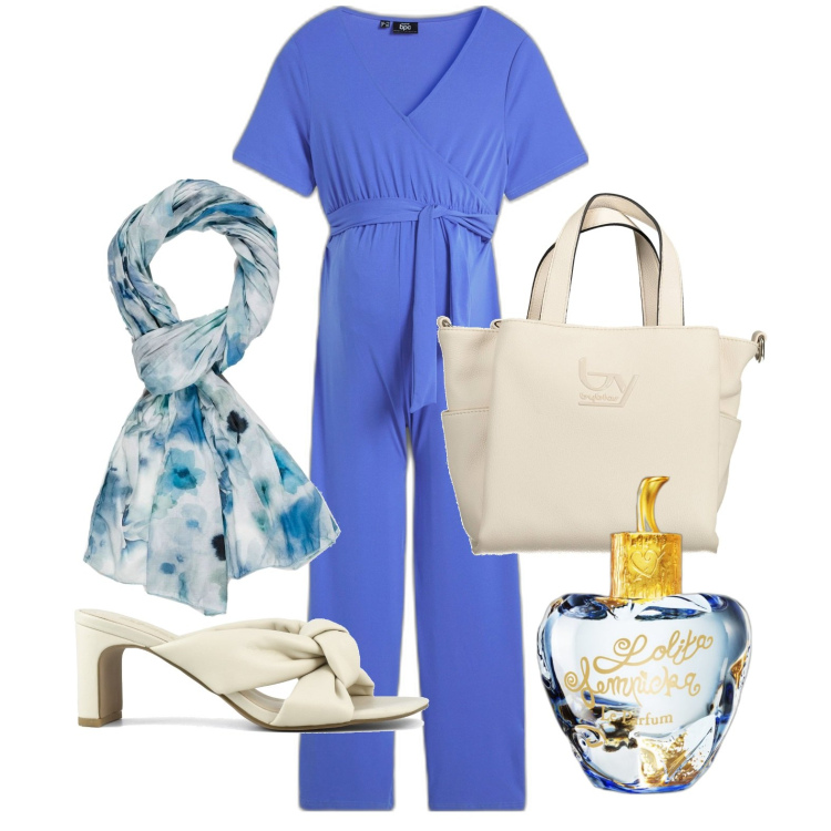 Outfit donna - La jumpsuite da città. Stile Casual chic per Tutti i giorni. Abbinamento con tute, profumi, sandali col tacco, borse a spalla, sciarpe.