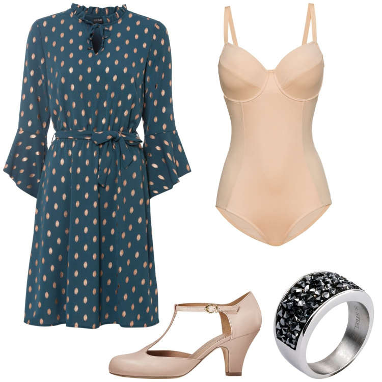 Outfit donna - Bonprix cerimonia in aprile. Stile Bon Ton per Cerimonia. Abbinamento con body, anelli, vestiti, décolleté.